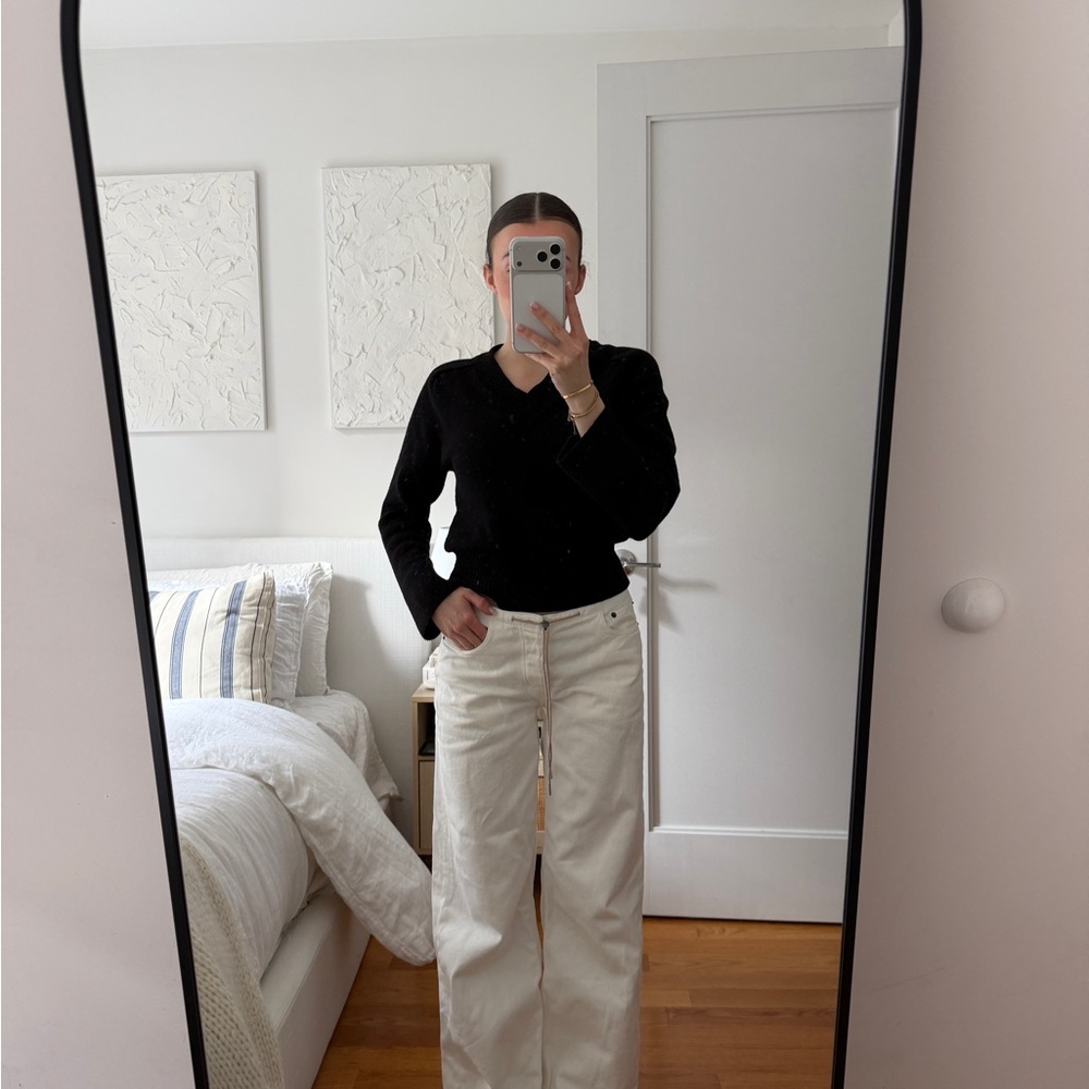 Low rise wide leg white jeans